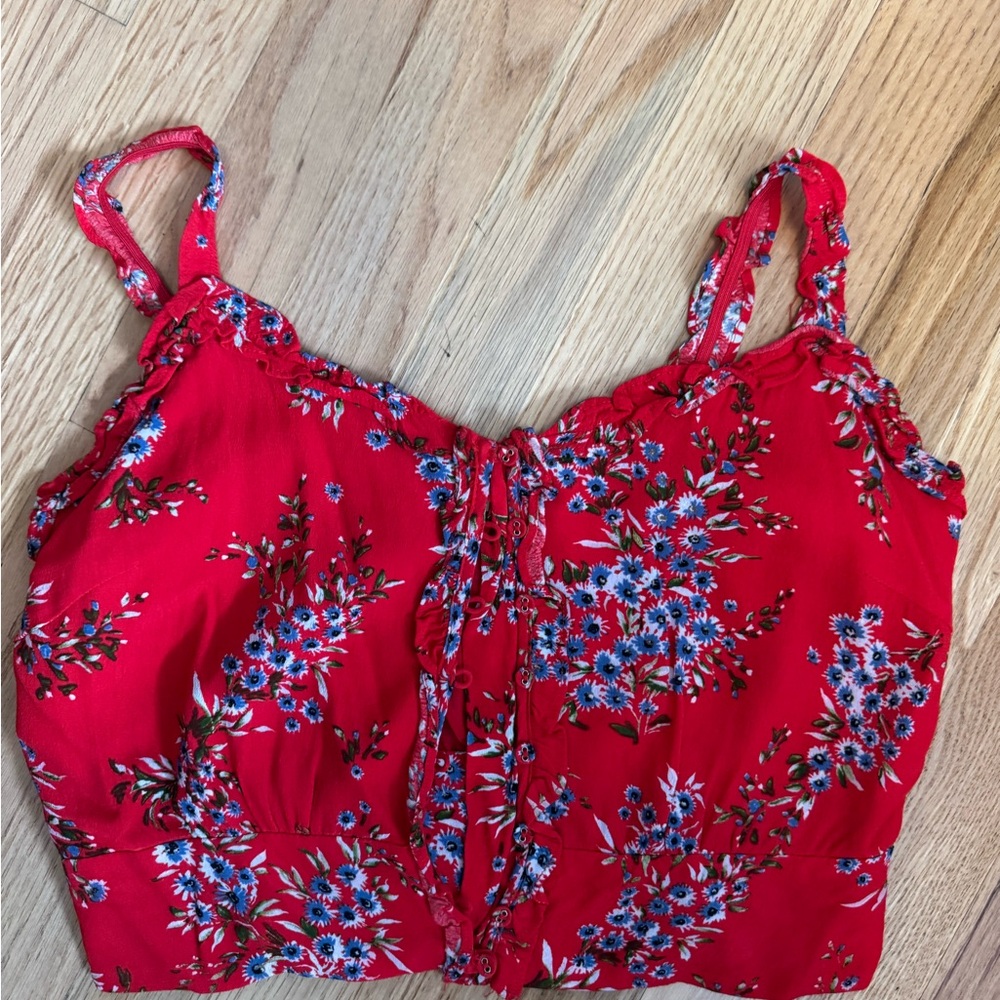 Astr Red Floral Crop Top